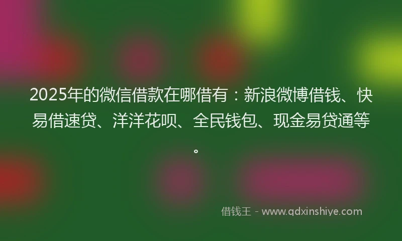 2025年的微信借款在哪借有：新浪微博借钱、快易借速贷、洋洋花呗、全民钱包、现金易贷通等。