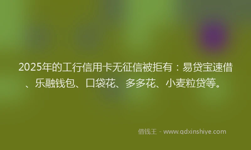 2025年的工行信用卡无征信被拒有：易贷宝速借、乐融钱包、口袋花、多多花、小麦粒贷等。