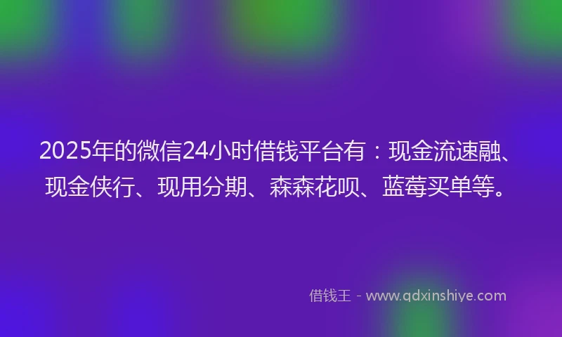2025年的微信24小时借钱平台有：现金流速融、现金侠行、现用分期、森森花呗、蓝莓买单等。