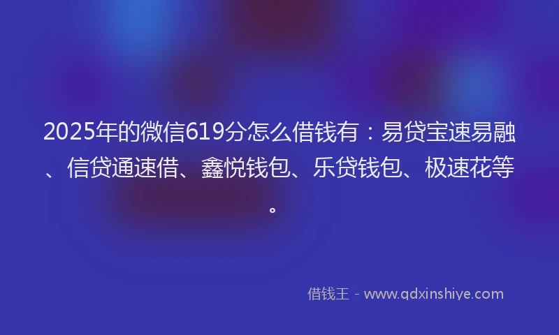 2025年的微信619分怎么借钱有：易贷宝速易融、信贷通速借、鑫悦钱包、乐贷钱包、极速花等。