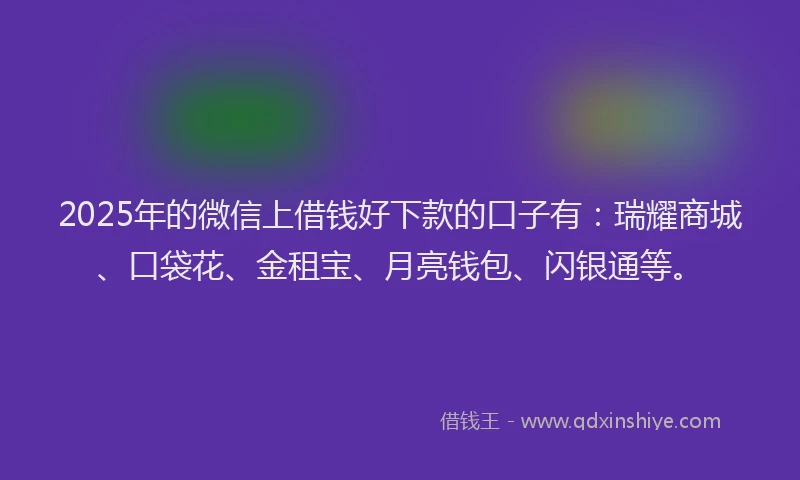 2025年的微信上借钱好下款的口子有：瑞耀商城、口袋花、金租宝、月亮钱包、闪银通等。