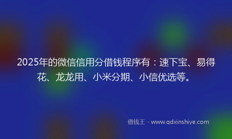 2025年的微信信用分借钱程序有：速下宝、易得花、龙龙用、小米分期、小信优选等。