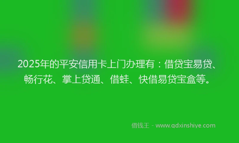 2025年的平安信用卡上门办理有：借贷宝易贷、畅行花、掌上贷通、借蛙、快借易贷宝盒等。