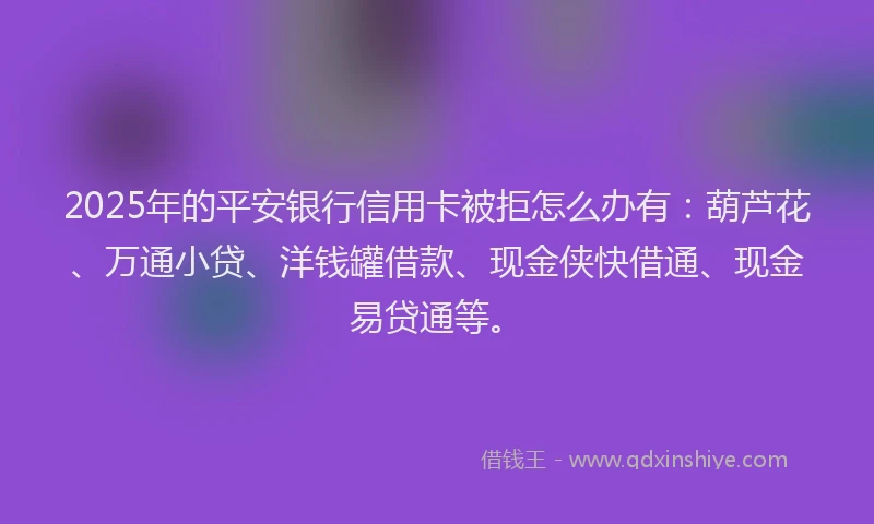 2025年的平安银行信用卡被拒怎么办有：葫芦花、万通小贷、洋钱罐借款、现金侠快借通、现金易贷通等。