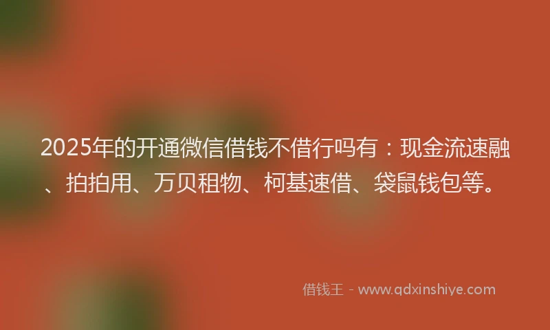 2025年的开通微信借钱不借行吗有：现金流速融、拍拍用、万贝租物、柯基速借、袋鼠钱包等。