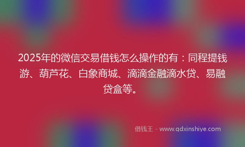 2025年的微信交易借钱怎么操作的有：同程提钱游、葫芦花、白象商城、滴滴金融滴水贷、易融贷盒等。