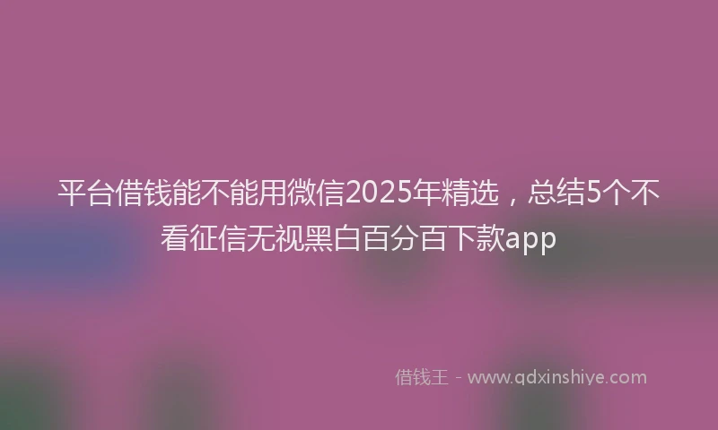平台借钱能不能用微信2025年精选，总结5个不看征信无视黑白百分百下款app