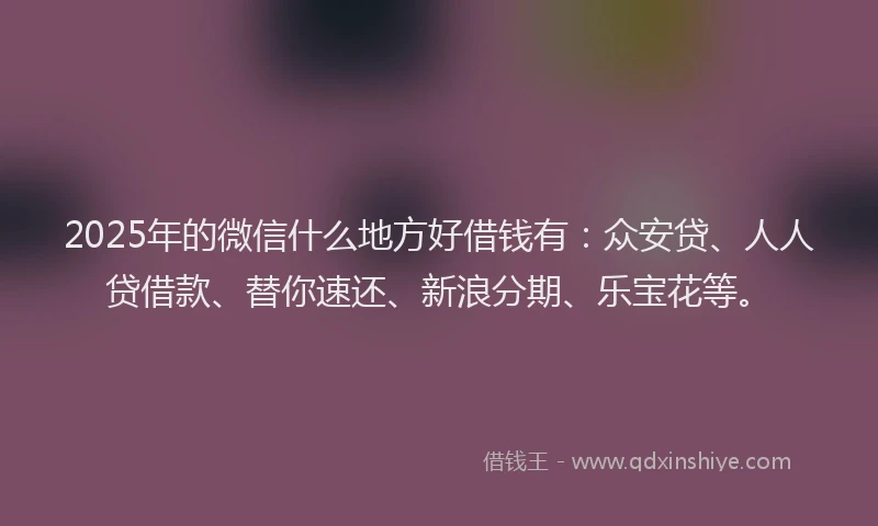 2025年的微信什么地方好借钱有：众安贷、人人贷借款、替你速还、新浪分期、乐宝花等。