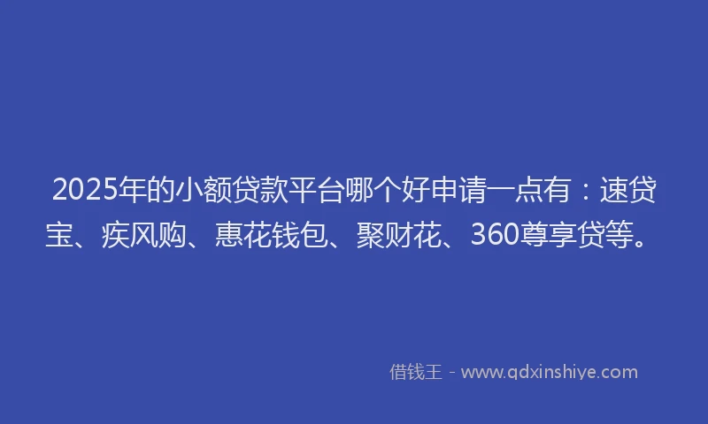 2025年的小额贷款平台哪个好申请一点有：速贷宝、疾风购、惠花钱包、聚财花、360尊享贷等。