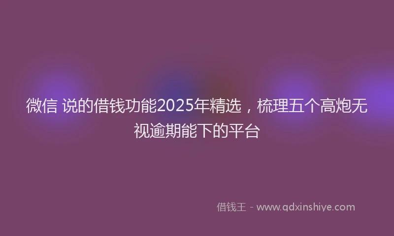 微信 说的借钱功能2025年精选，梳理五个高炮无视逾期能下的平台