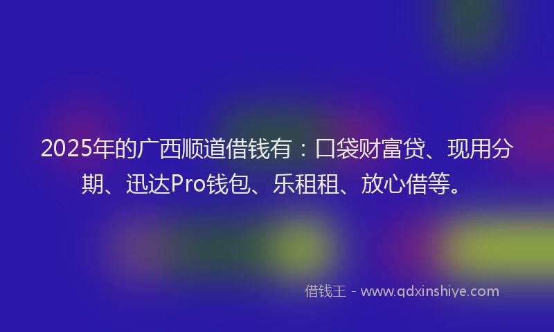 2025年的广西顺道借钱有：口袋财富贷、现用分期、迅达Pro钱包、乐租租、放心借等。