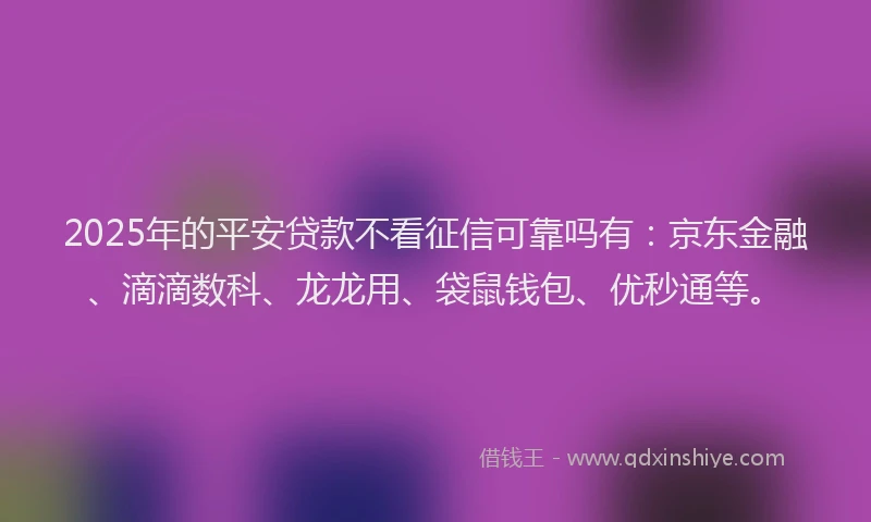 2025年的平安贷款不看征信可靠吗有：京东金融、滴滴数科、龙龙用、袋鼠钱包、优秒通等。