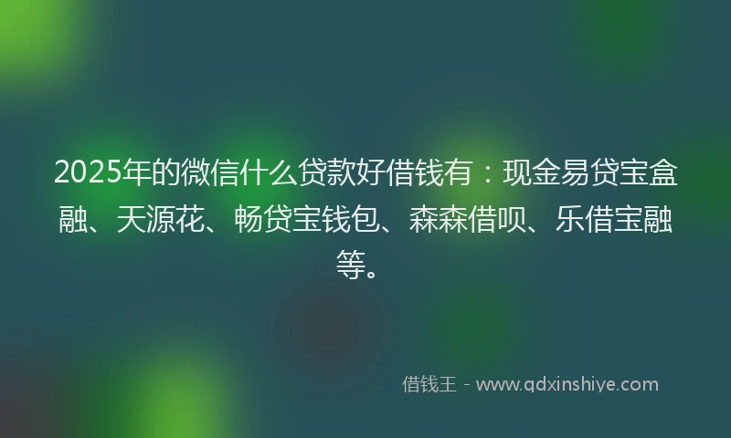 2025年的微信什么贷款好借钱有：现金易贷宝盒融、天源花、畅贷宝钱包、森森借呗、乐借宝融等。