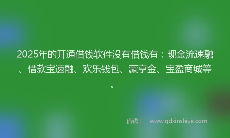 2025年的开通借钱软件没有借钱有：现金流速融、借款宝速融、欢乐钱包、蒙享金、宝盈商城等。