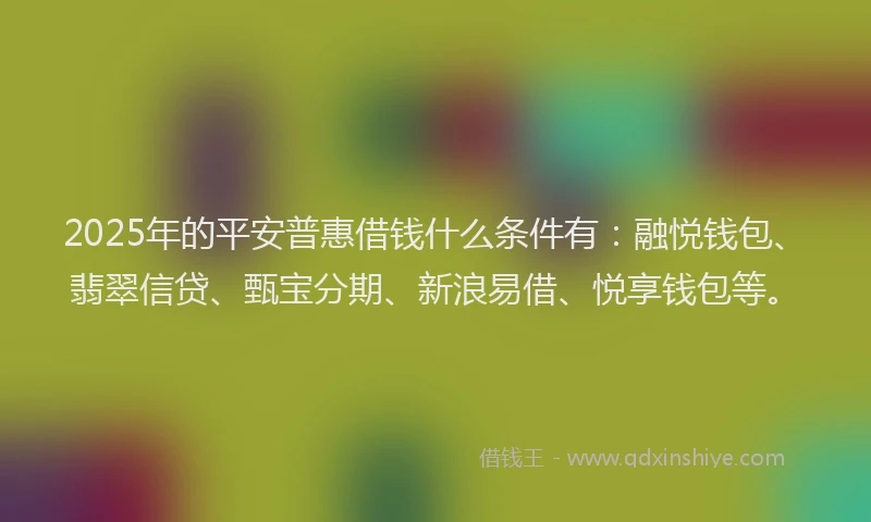 2025年的平安普惠借钱什么条件有：融悦钱包、翡翠信贷、甄宝分期、新浪易借、悦享钱包等。