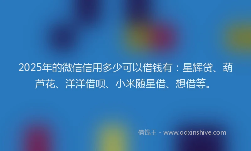 2025年的微信信用多少可以借钱有：星辉贷、葫芦花、洋洋借呗、小米随星借、想借等。