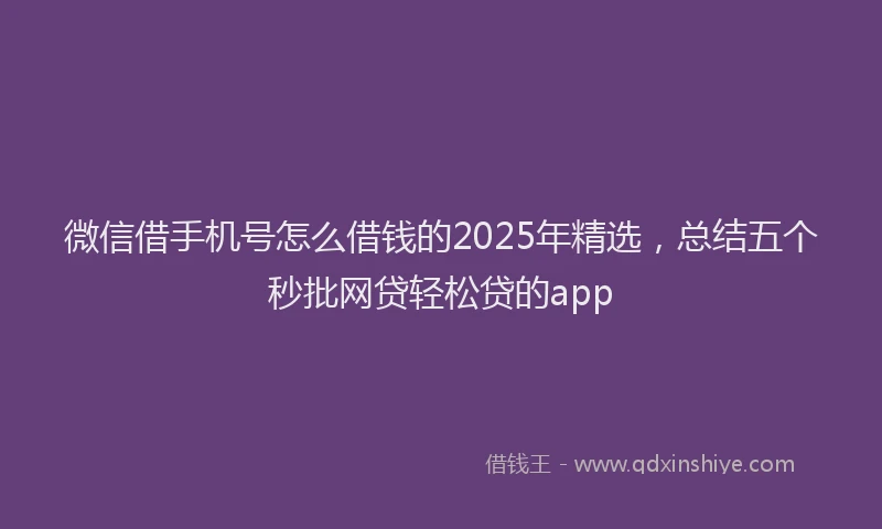 微信借手机号怎么借钱的2025年精选，总结五个秒批网贷轻松贷的app