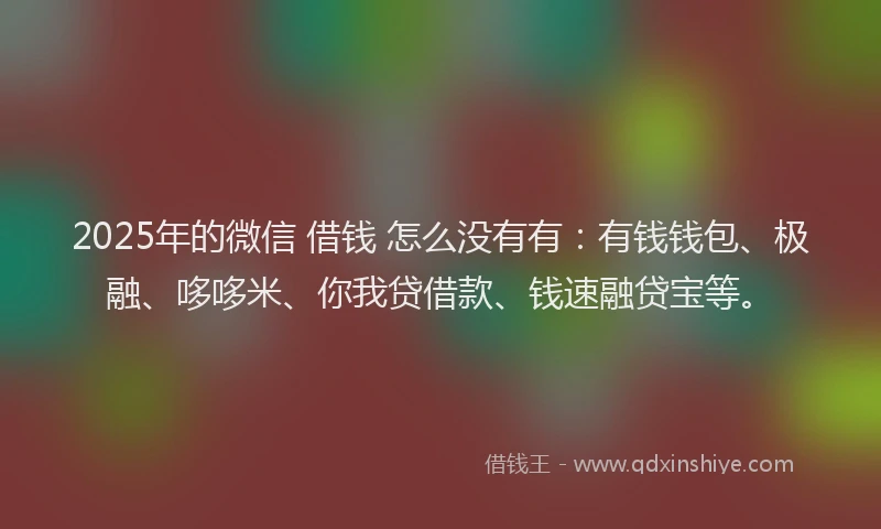 2025年的微信 借钱 怎么没有有：有钱钱包、极融、哆哆米、你我贷借款、钱速融贷宝等。