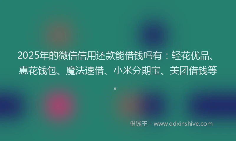 2025年的微信信用还款能借钱吗有：轻花优品、惠花钱包、魔法速借、小米分期宝、美团借钱等。