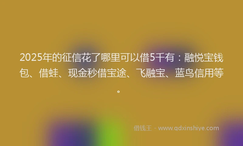 2025年的征信花了哪里可以借5千有：融悦宝钱包、借蛙、现金秒借宝途、飞融宝、蓝鸟信用等。