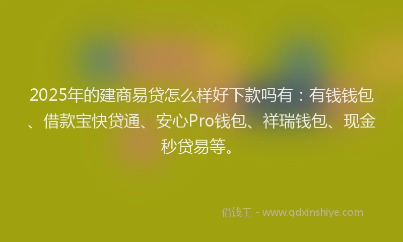2025年的建商易贷怎么样好下款吗有：有钱钱包、借款宝快贷通、安心Pro钱包、祥瑞钱包、现金秒贷易等。