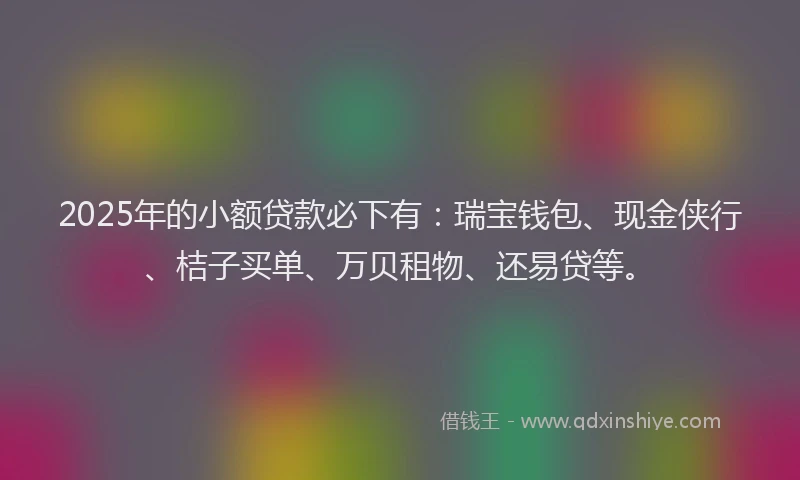 2025年的小额贷款必下有：瑞宝钱包、现金侠行、桔子买单、万贝租物、还易贷等。