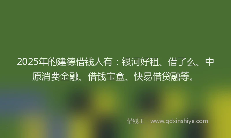 2025年的建德借钱人有：银河好租、借了么、中原消费金融、借钱宝盒、快易借贷融等。