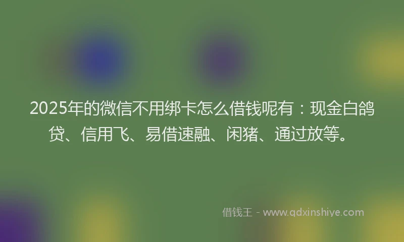2025年的微信不用绑卡怎么借钱呢有：现金白鸽贷、信用飞、易借速融、闲猪、通过放等。
