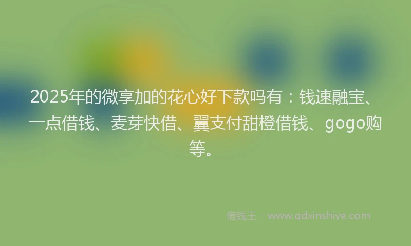 2025年的微享加的花心好下款吗有：钱速融宝、一点借钱、麦芽快借、翼支付甜橙借钱、gogo购等。