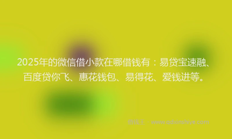 2025年的微信借小款在哪借钱有：易贷宝速融、百度贷你飞、惠花钱包、易得花、爱钱进等。