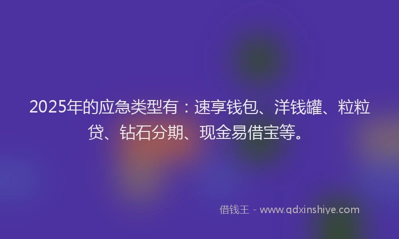 2025年的应急类型有：速享钱包、洋钱罐、粒粒贷、钻石分期、现金易借宝等。
