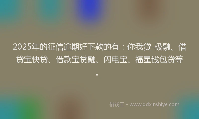 2025年的征信逾期好下款的有：你我贷-极融、借贷宝快贷、借款宝贷融、闪电宝、福星钱包贷等。