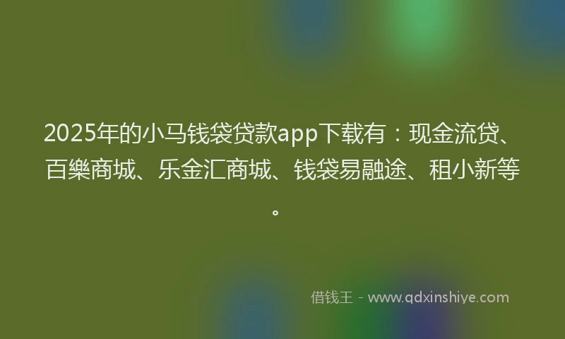 2025年的小马钱袋贷款app下载有：现金流贷、百樂商城、乐金汇商城、钱袋易融途、租小新等。
