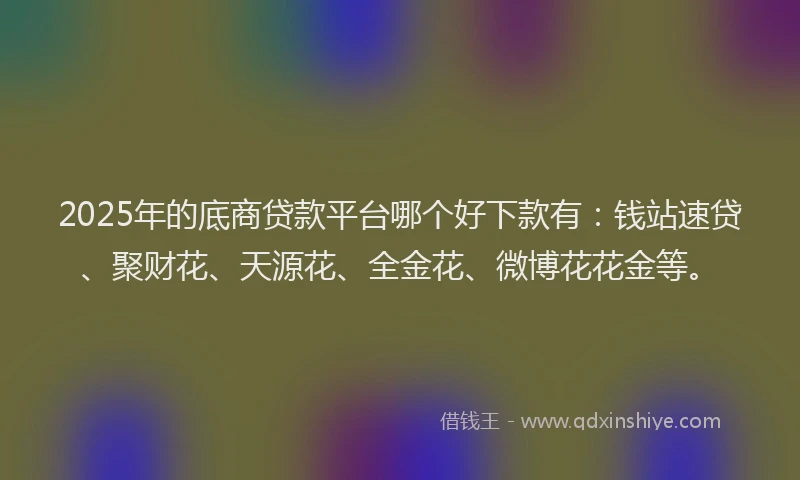2025年的底商贷款平台哪个好下款有：钱站速贷、聚财花、天源花、全金花、微博花花金等。