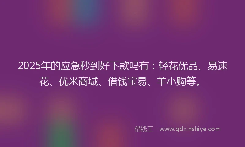 2025年的应急秒到好下款吗有：轻花优品、易速花、优米商城、借钱宝易、羊小购等。