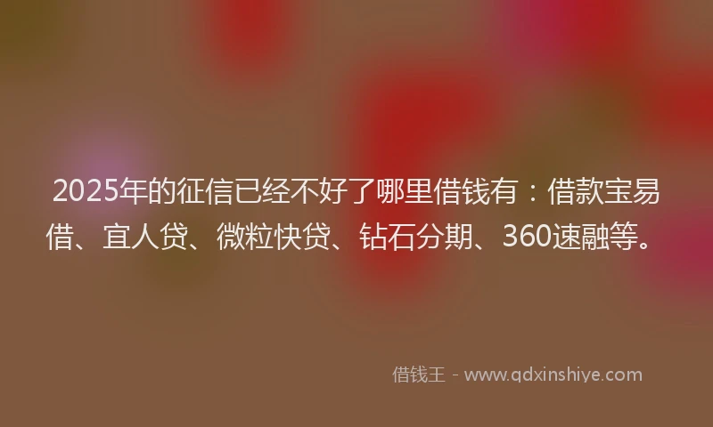 2025年的征信已经不好了哪里借钱有：借款宝易借、宜人贷、微粒快贷、钻石分期、360速融等。