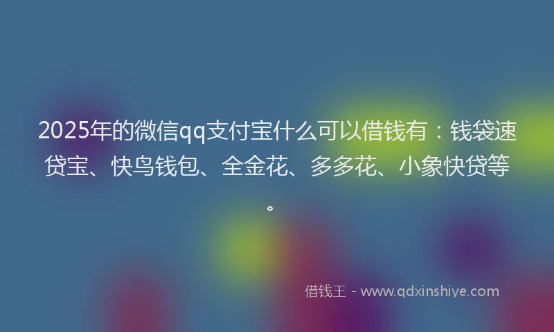 2025年的微信qq支付宝什么可以借钱有：钱袋速贷宝、快鸟钱包、全金花、多多花、小象快贷等。