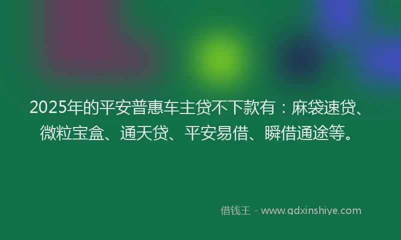 2025年的平安普惠车主贷不下款有：麻袋速贷、微粒宝盒、通天贷、平安易借、瞬借通途等。