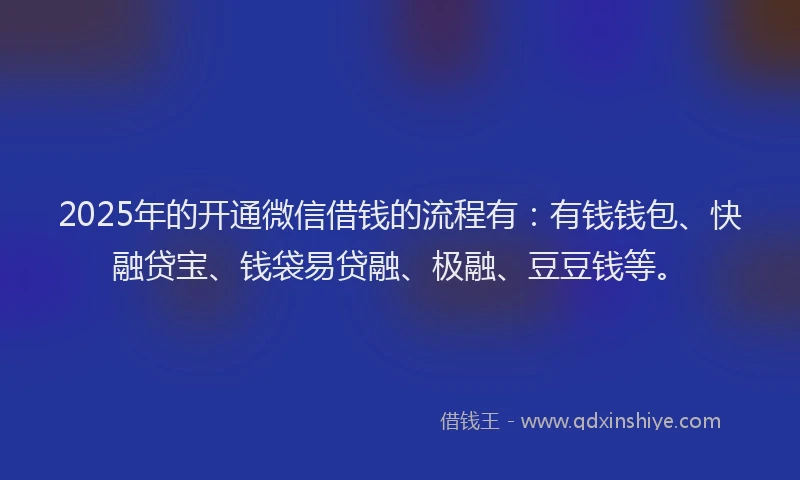 2025年的开通微信借钱的流程有：有钱钱包、快融贷宝、钱袋易贷融、极融、豆豆钱等。