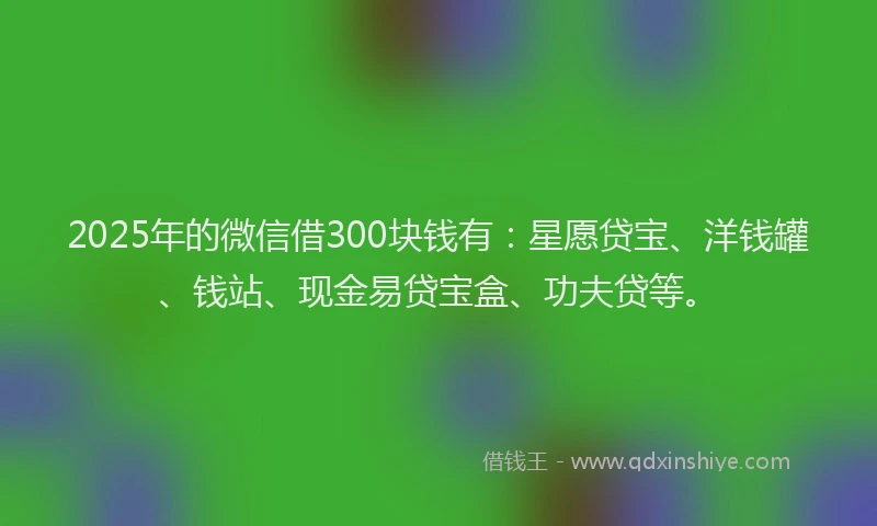 2025年的微信借300块钱有：星愿贷宝、洋钱罐、钱站、现金易贷宝盒、功夫贷等。