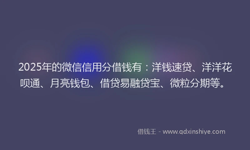 2025年的微信信用分借钱有：洋钱速贷、洋洋花呗通、月亮钱包、借贷易融贷宝、微粒分期等。