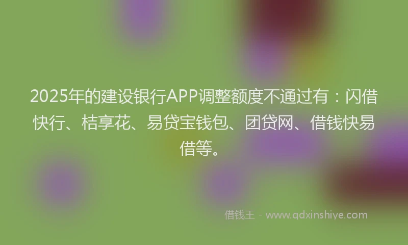 2025年的建设银行APP调整额度不通过有：闪借快行、桔享花、易贷宝钱包、团贷网、借钱快易借等。