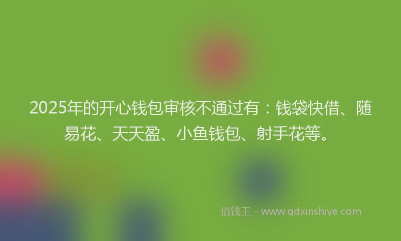 2025年的开心钱包审核不通过有：钱袋快借、随易花、天天盈、小鱼钱包、射手花等。