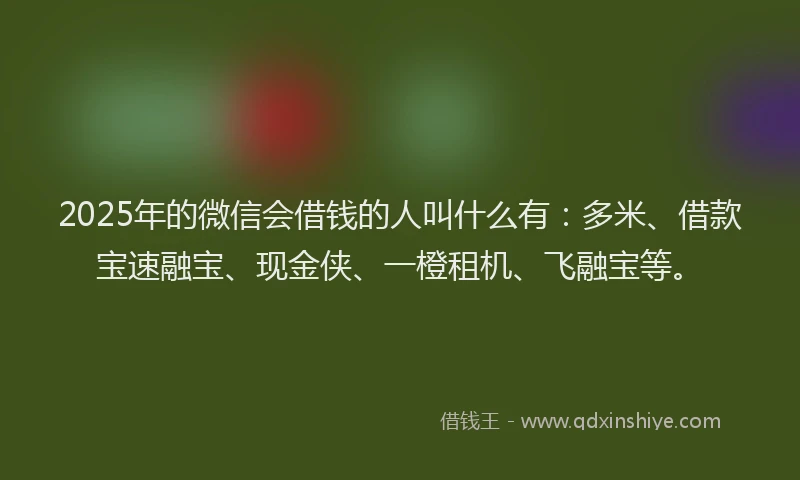 2025年的微信会借钱的人叫什么有：多米、借款宝速融宝、现金侠、一橙租机、飞融宝等。
