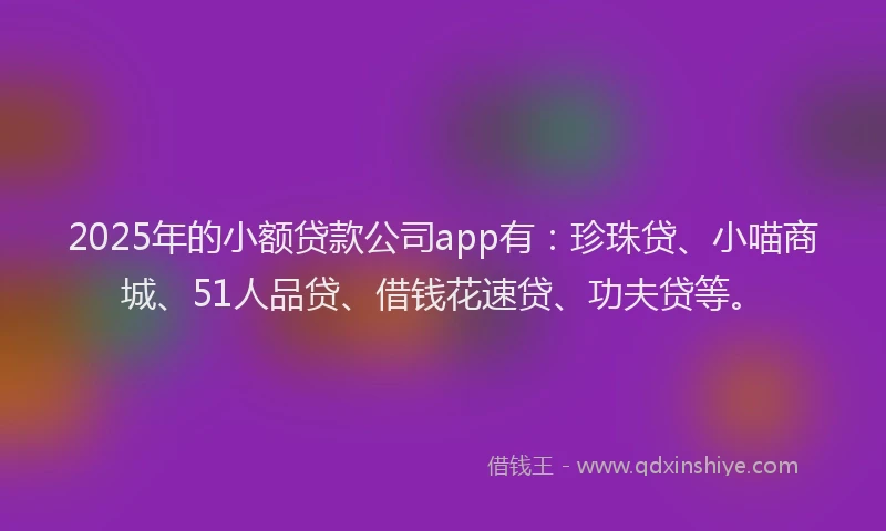 2025年的小额贷款公司app有：珍珠贷、小喵商城、51人品贷、借钱花速贷、功夫贷等。