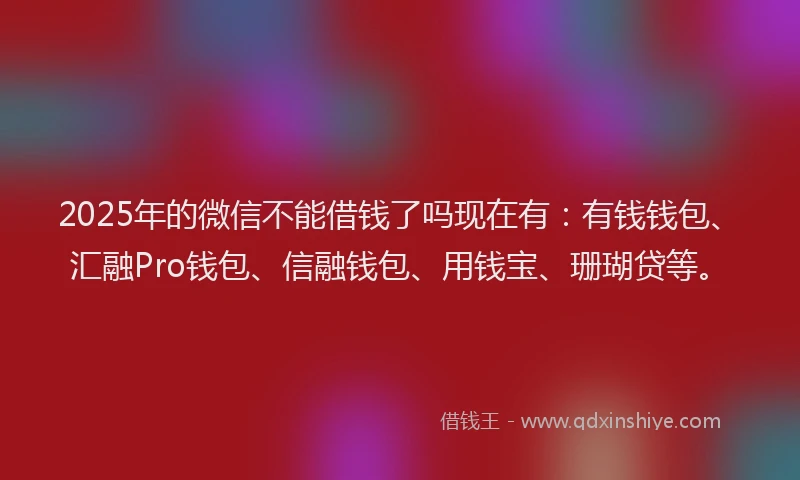 2025年的微信不能借钱了吗现在有：有钱钱包、汇融Pro钱包、信融钱包、用钱宝、珊瑚贷等。