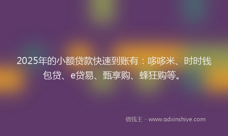 2025年的小额贷款快速到账有：哆哆米、时时钱包贷、e贷易、甄享购、蜂狂购等。