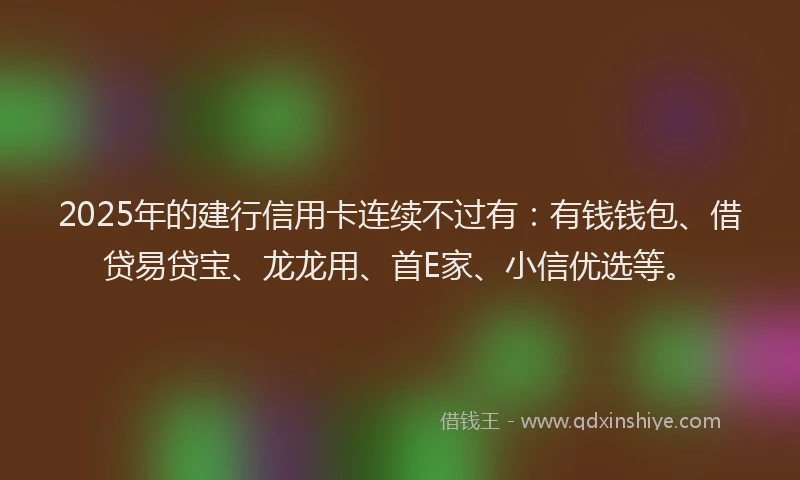 2025年的建行信用卡连续不过有：有钱钱包、借贷易贷宝、龙龙用、首E家、小信优选等。
