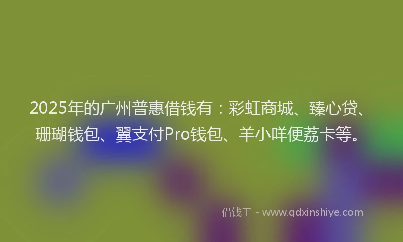 2025年的广州普惠借钱有：彩虹商城、臻心贷、珊瑚钱包、翼支付Pro钱包、羊小咩便荔卡等。