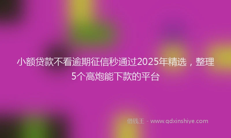 小额贷款不看逾期征信秒通过2025年精选，整理5个高炮能下款的平台
